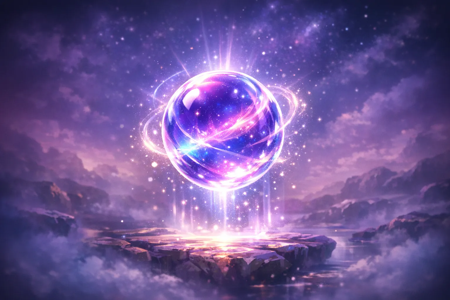 Glowing aura orb levitating in soft light for an online casino welcome offer card